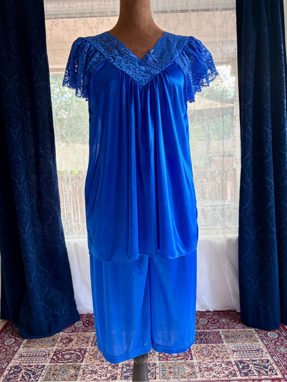 Vintage LATI FASHION INTIMATES COLLECTION Royal Blue Top-Bottom Sleep Set Sz M